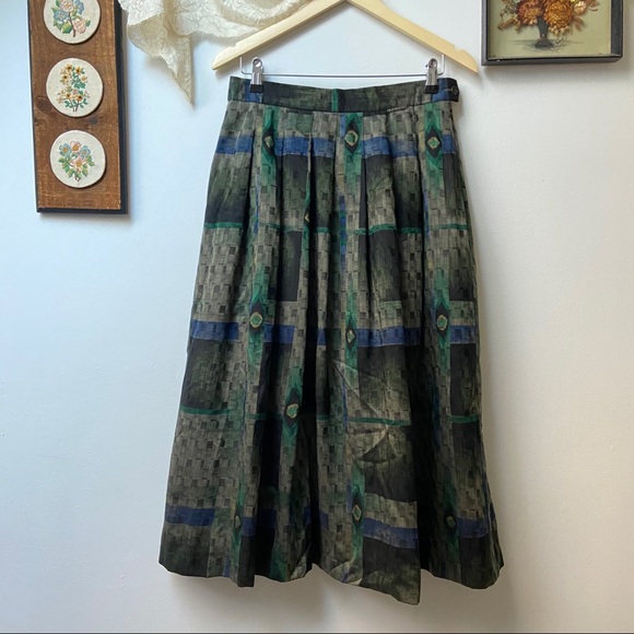 Vintage Geiger Austria Wool Peacock Plaid Maxi Skirt, EU 42/Large - Picture 7 of 9